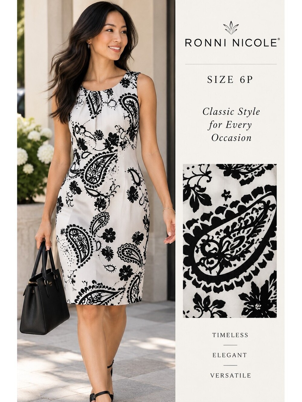 Ronni Nicole Petite 6P Black White Floral Dress